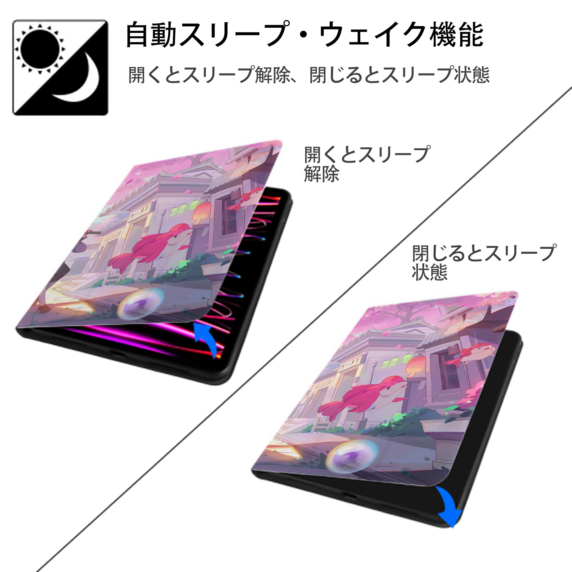 鬼滅の刃（きめつのやいば）竈門 炭治郎／かまど たんじろう Kamado Tanjirou IPadケース ペンホルダー付き ブックスタイルデザイン