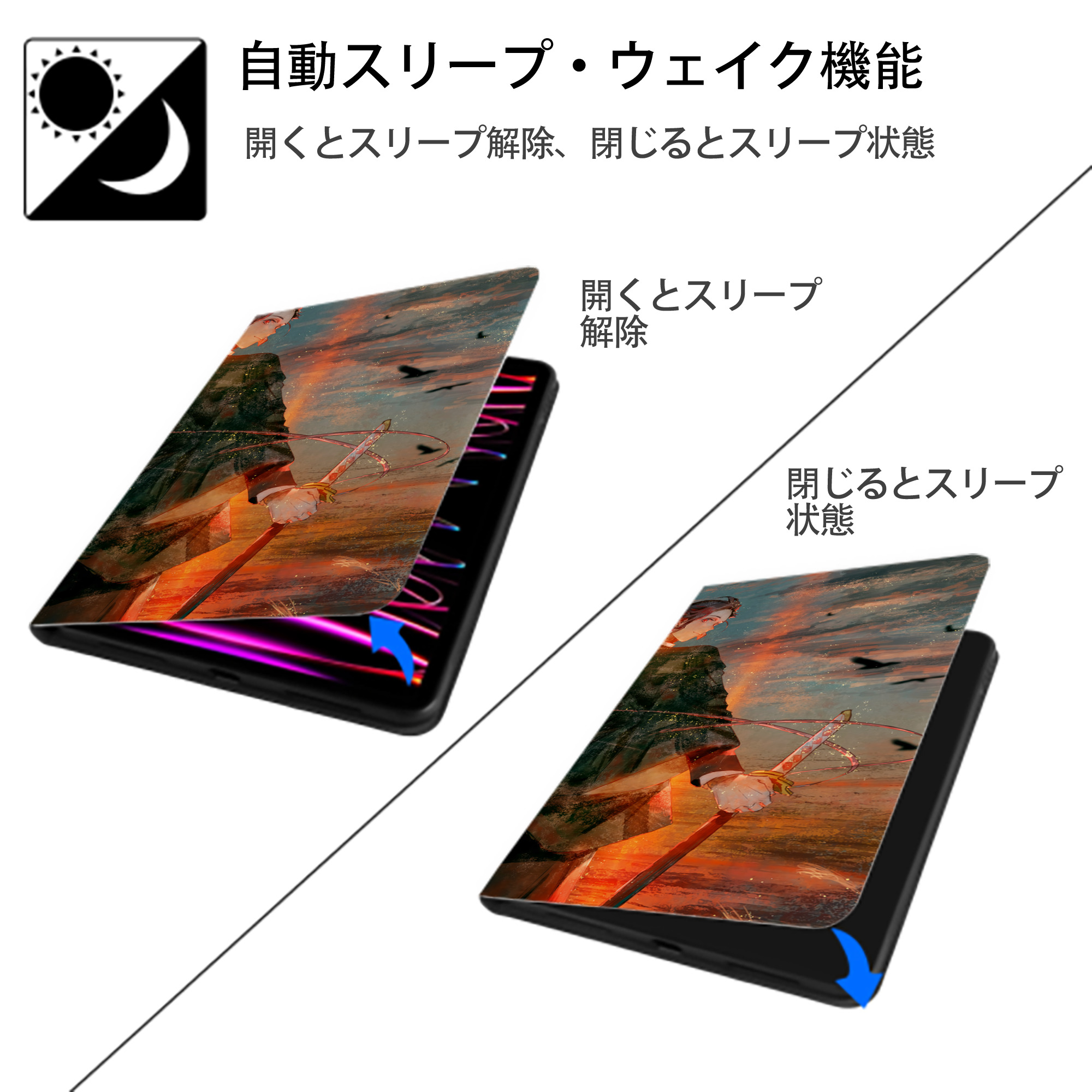鬼滅の刃（きめつのやいば）竈門 炭治郎／かまど たんじろう Kamado Tanjirou IPadケース ペンホルダー付き ブックスタイルデザイン
