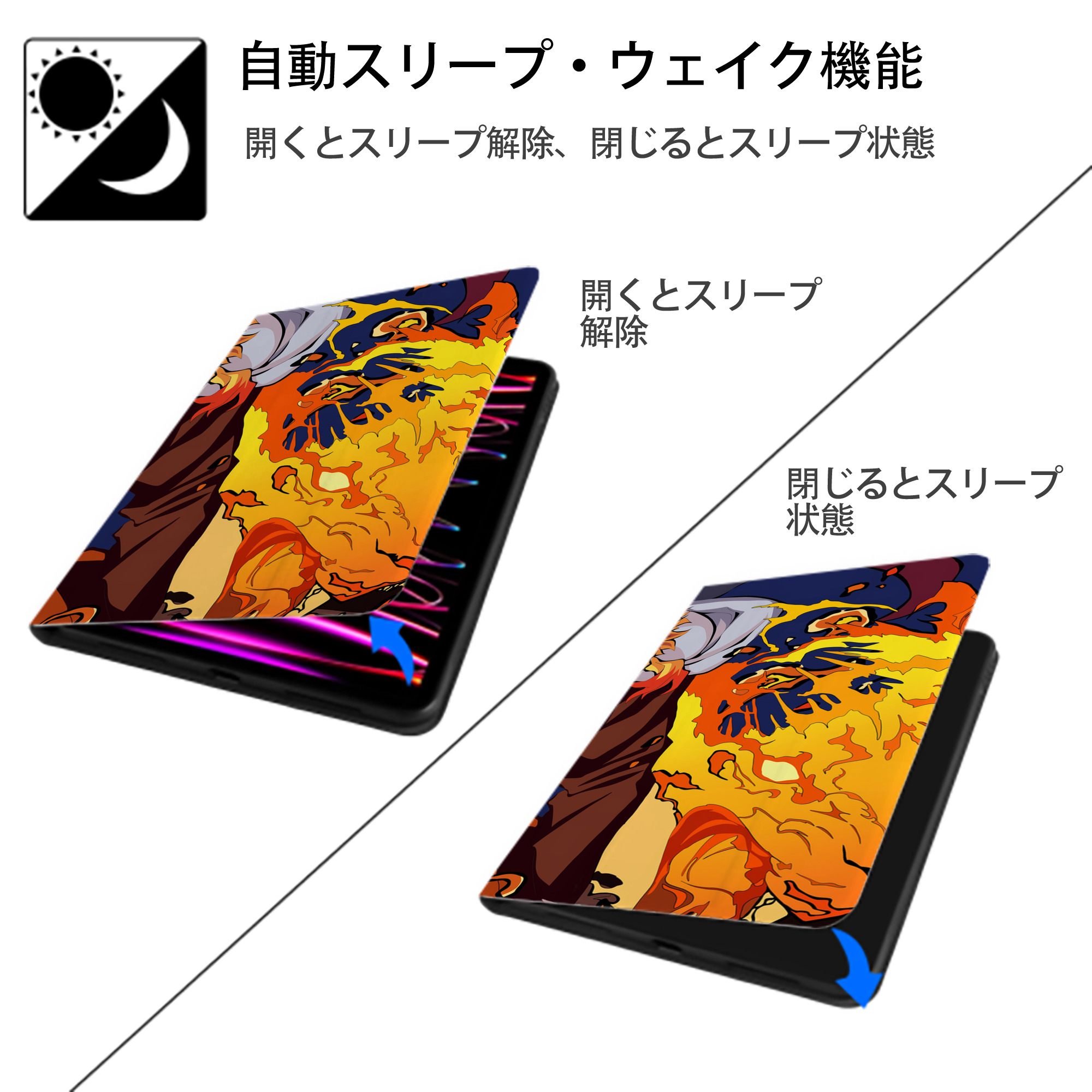 炎柱-煉󠄁獄 杏寿郎／れんごく きょうじゅろう Rengoku Kyoujurou IPadケース ペンホルダー付き ブックスタイルデザイン