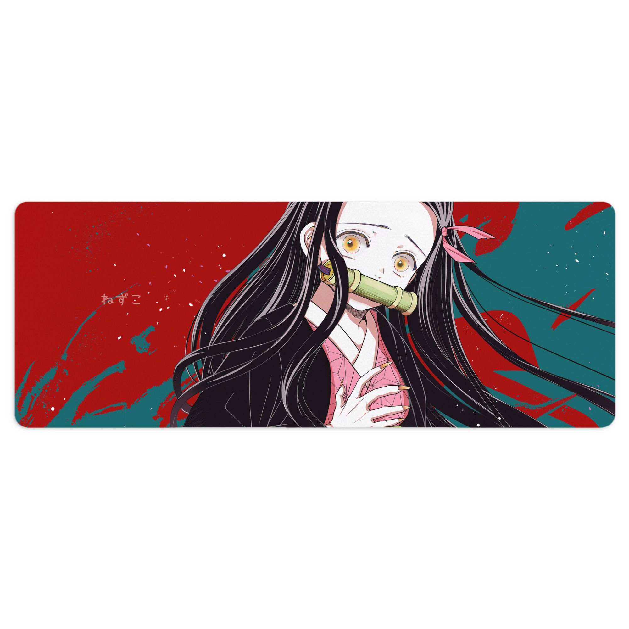 （画像用） 鬼滅の刃（きめつのやいば）竈門 禰󠄀豆子／かまど ねずこ Kamado Nezuko ステッチ加工 大判デスクマット／滑り止めマウスパッド
