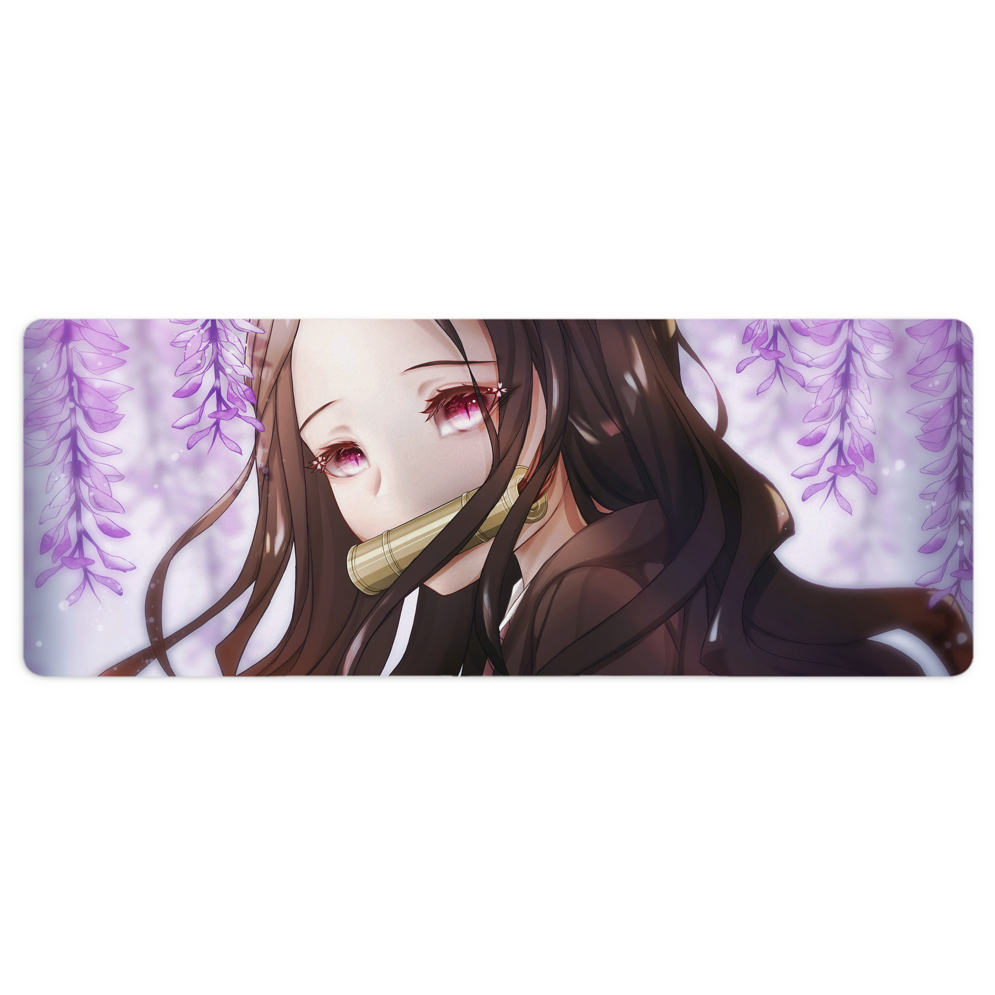 （画像用） 鬼滅の刃（きめつのやいば）竈門 禰󠄀豆子／かまど ねずこ Kamado Nezuko ステッチ加工 大判デスクマット／滑り止めマウスパッド