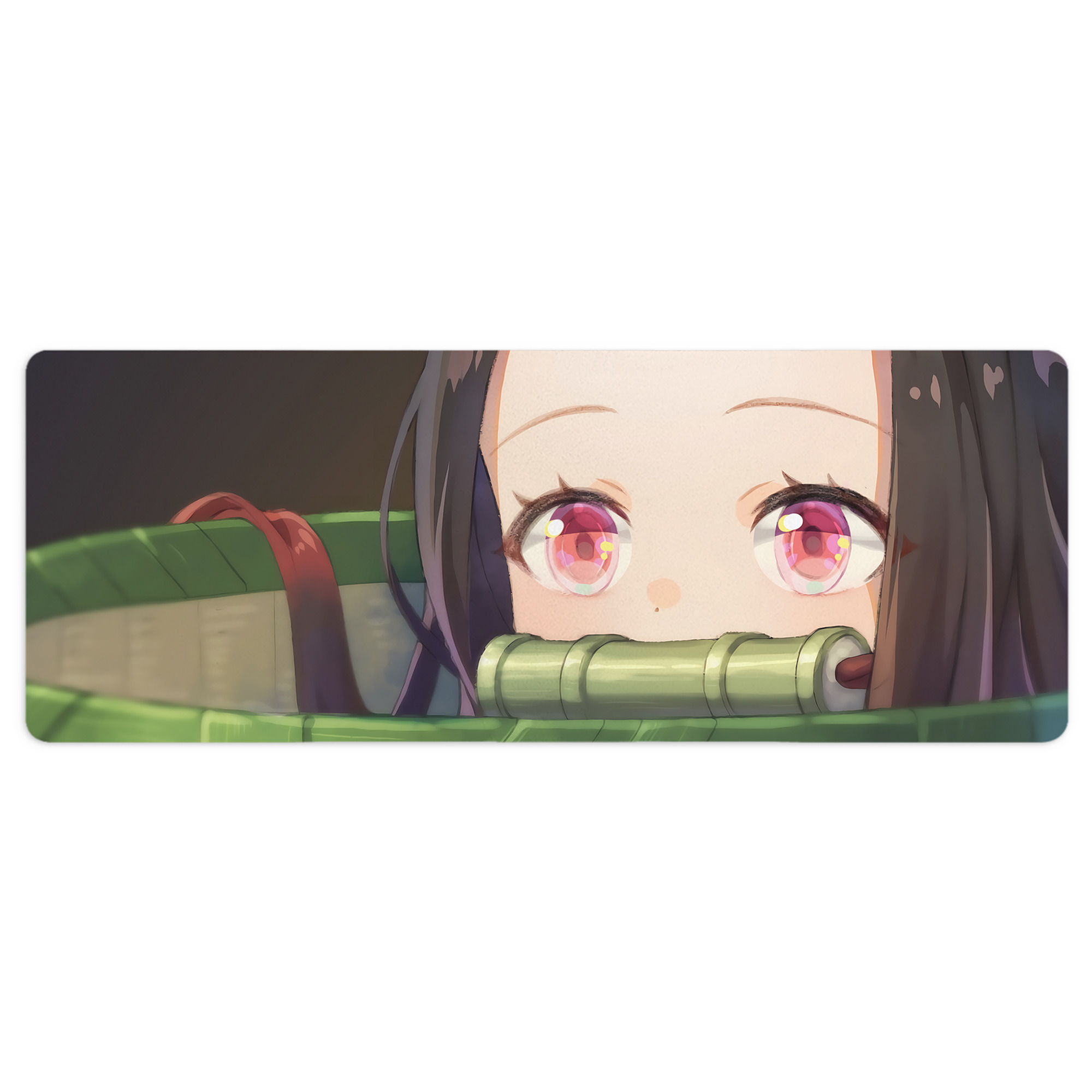 （画像用） 鬼滅の刃（きめつのやいば）竈門 禰󠄀豆子／かまど ねずこ Kamado Nezuko ステッチ加工 大判デスクマット／滑り止めマウスパッド