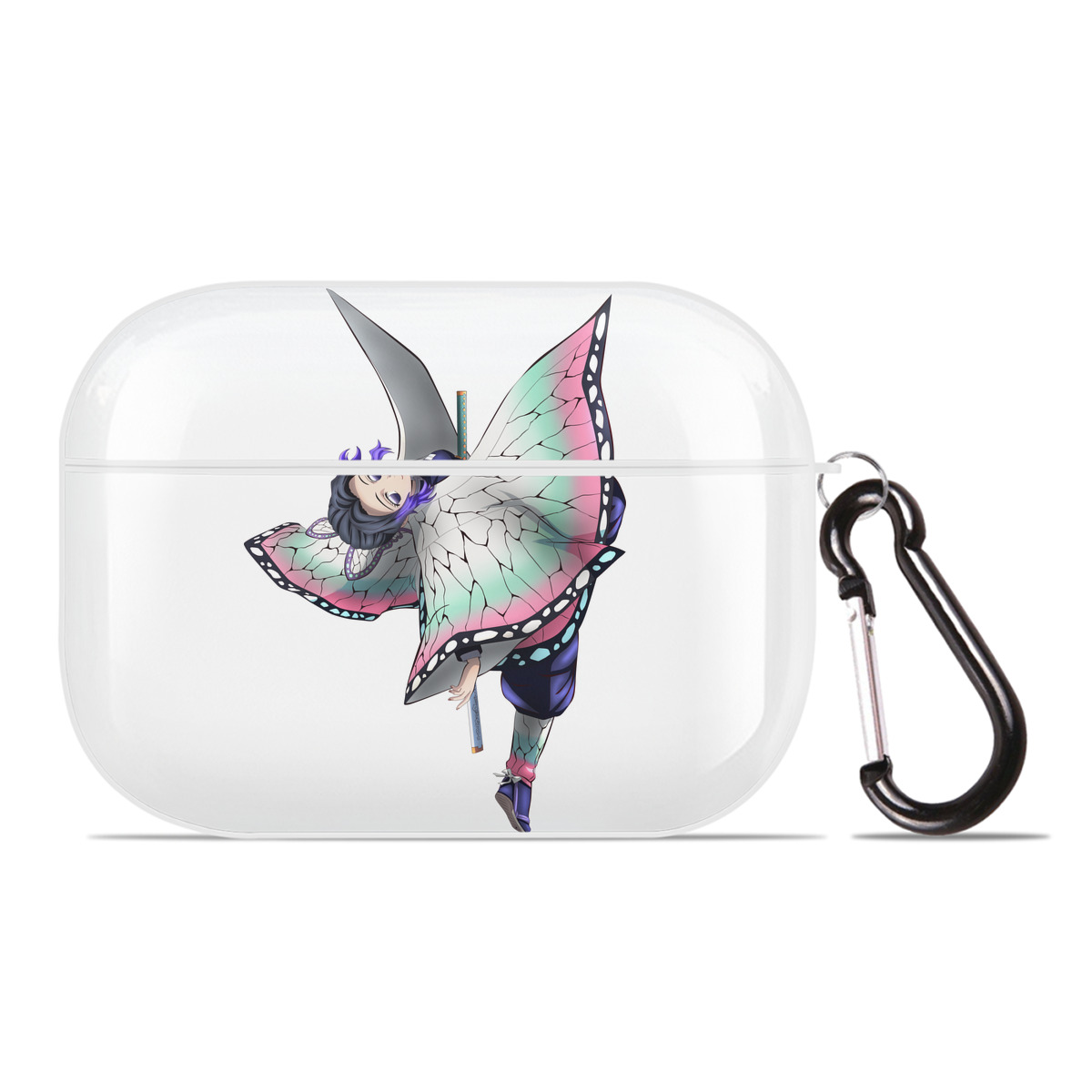 （画像用） 鬼滅の刃（きめつのやいば）蟲柱-胡蝶 しのぶ／こちょう しのぶ Kochou Shinobu 【AirPods Pro用】ハードシェル保護ケース 耐衝撃・防指紋・カラビナ付き商品仕様