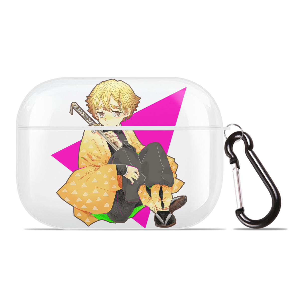 （画像用） 鬼滅の刃（きめつのやいば）我妻 善逸／あがつま ぜんいつ Agatsuma Zenitsu 【AirPods Pro用】ハードシェル保護ケース 耐衝撃・防指紋・カラビナ付き商品仕様