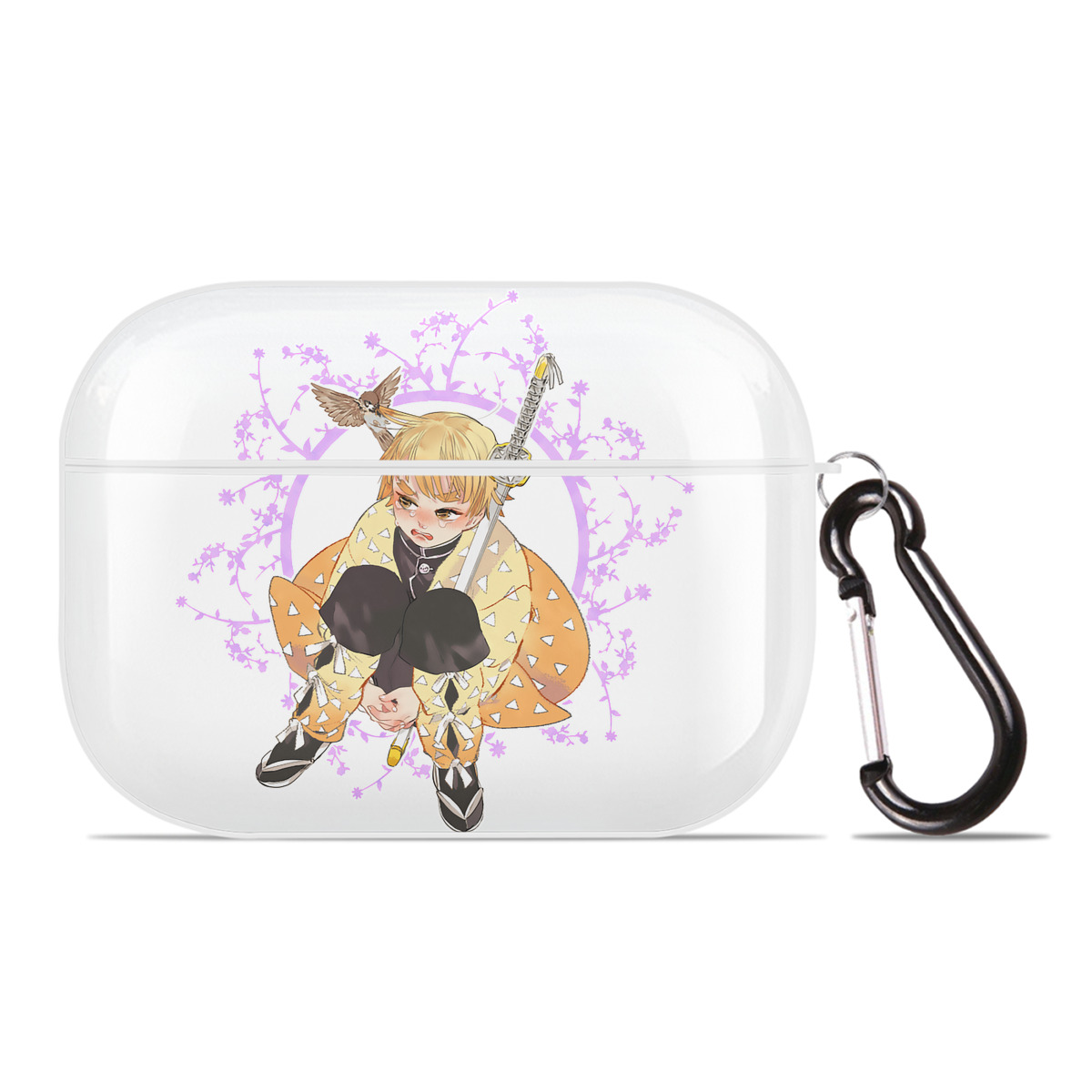 （画像用） 鬼滅の刃（きめつのやいば）我妻 善逸／あがつま ぜんいつ Agatsuma Zenitsu 【AirPods Pro用】ハードシェル保護ケース 耐衝撃・防指紋・カラビナ付き商品仕様