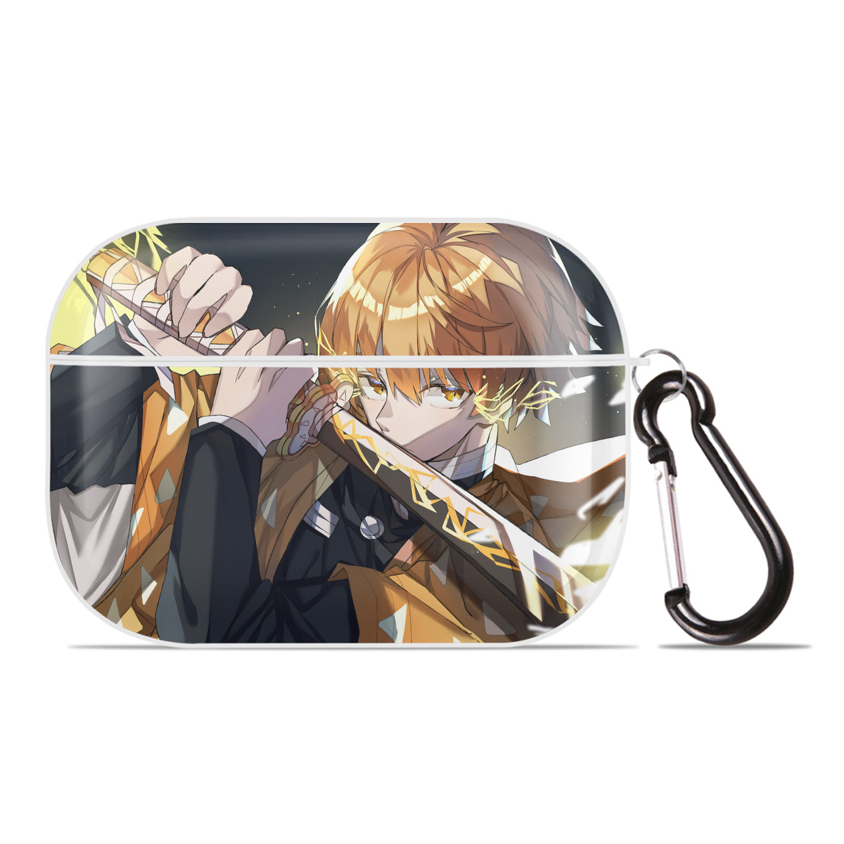 （画像用） 鬼滅の刃（きめつのやいば）我妻 善逸／あがつま ぜんいつ Agatsuma Zenitsu 【AirPods Pro用】ハードシェル保護ケース 耐衝撃・防指紋・カラビナ付き商品仕様