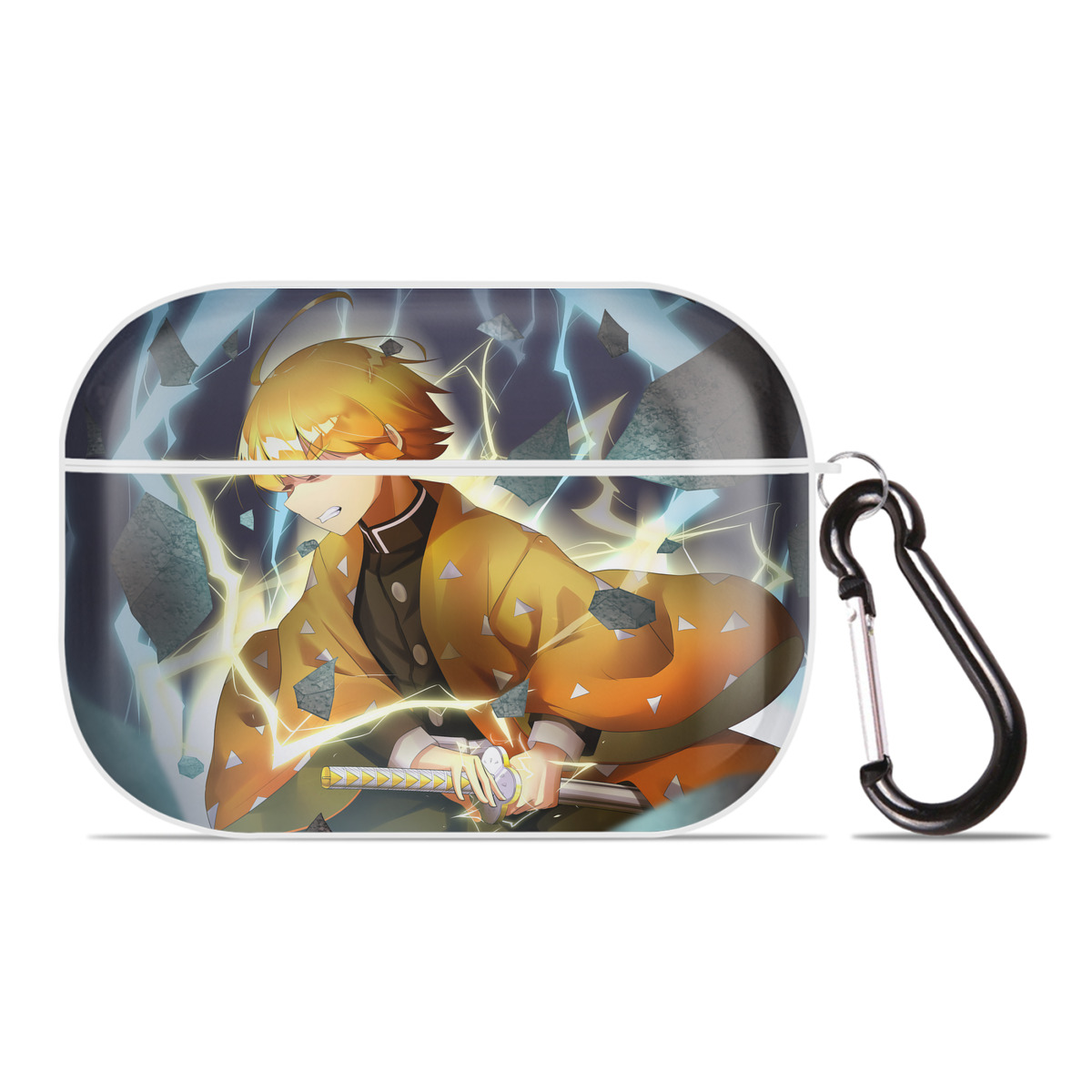 （画像用） 鬼滅の刃（きめつのやいば）我妻 善逸／あがつま ぜんいつ Agatsuma Zenitsu 【AirPods Pro用】ハードシェル保護ケース 耐衝撃・防指紋・カラビナ付き商品仕様