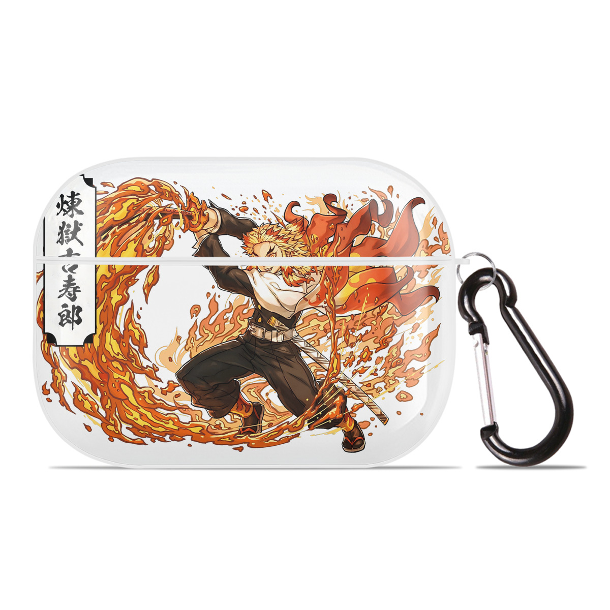 （画像用） 鬼滅の刃（きめつのやいば）炎柱-煉󠄁獄 杏寿郎／れんごく きょうじゅろう Rengoku Kyoujurou 【AirPods Pro用】ハードシェル保護ケース 耐衝撃・防指紋・カラビナ付き商品仕様