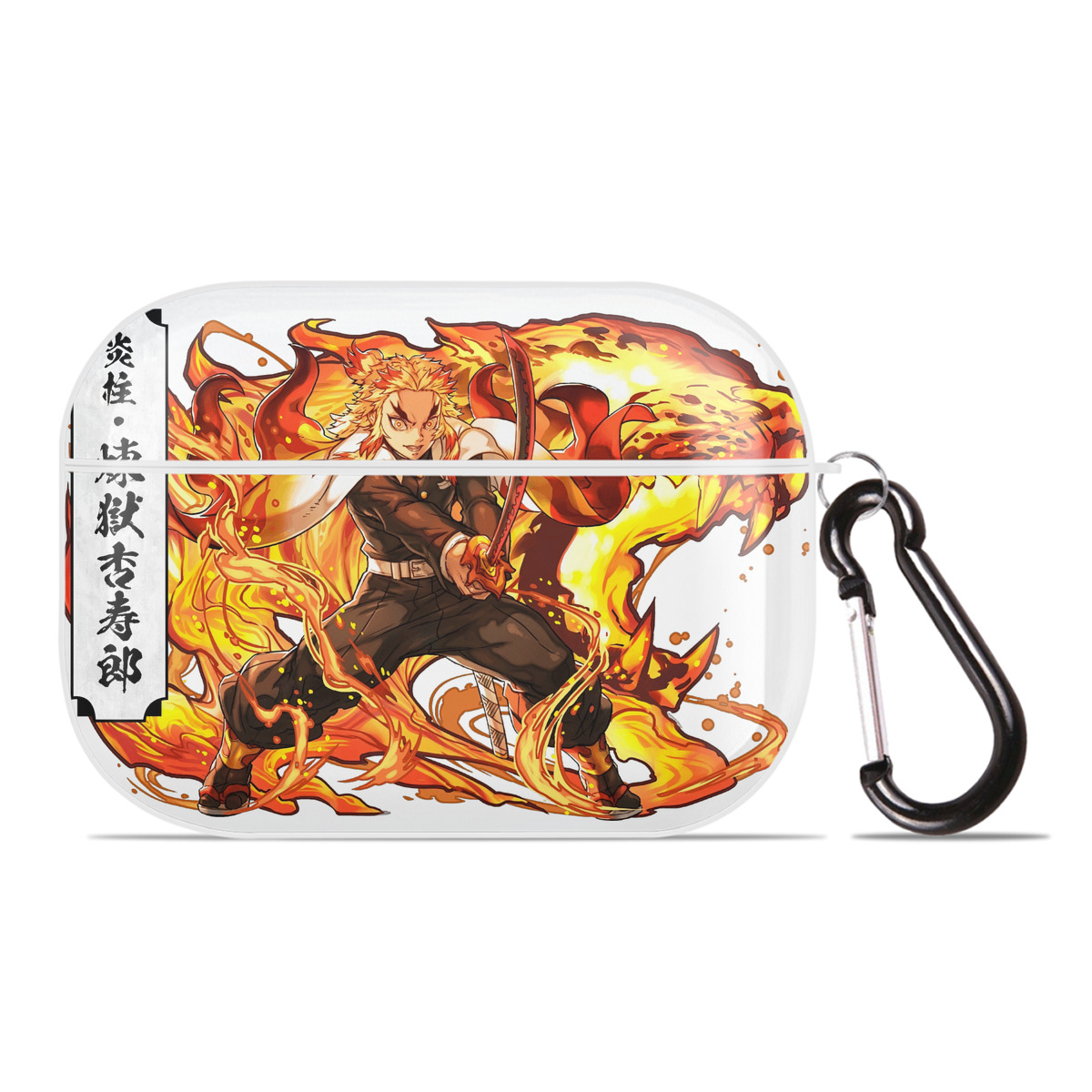 （画像用） 鬼滅の刃（きめつのやいば）炎柱-煉󠄁獄 杏寿郎／れんごく きょうじゅろう Rengoku Kyoujurou 【AirPods Pro用】ハードシェル保護ケース 耐衝撃・防指紋・カラビナ付き商品仕様