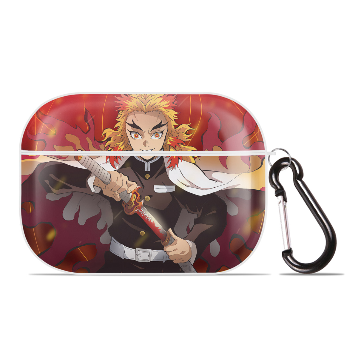 （画像用） 炎柱-煉󠄁獄 杏寿郎／れんごく きょうじゅろう Rengoku Kyoujurou 【AirPods Pro用】ハードシェル保護ケース 耐衝撃・防指紋・カラビナ付き商品仕様