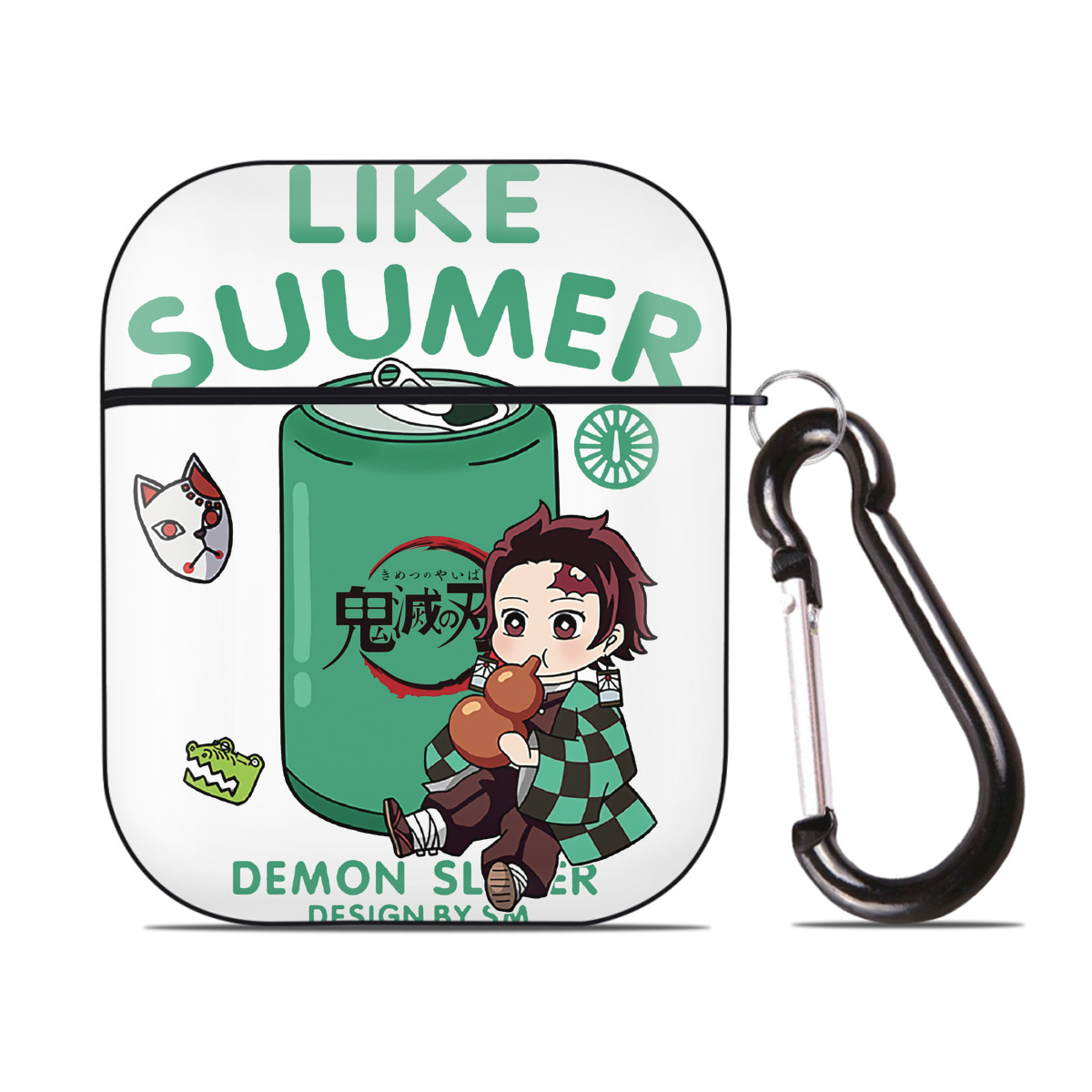 （画像用） 鬼滅の刃 竈門 炭治郎／かまど たんじろう Kamado Tanjirou AirPods 第2世代保護ケース ハードシェル ブラック 耐衝撃・防指紋・カラビナ付き