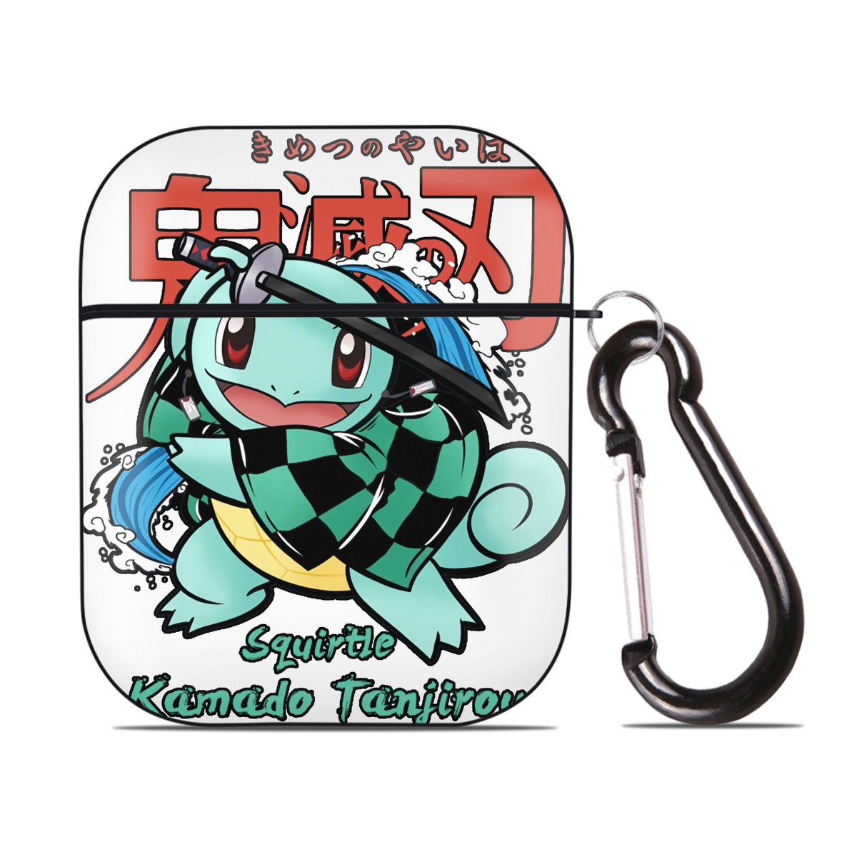 （画像用） 鬼滅の刃 竈門 炭治郎／かまど たんじろう Kamado Tanjirou AirPods 第2世代保護ケース ハードシェル ブラック 耐衝撃・防指紋・カラビナ付き
