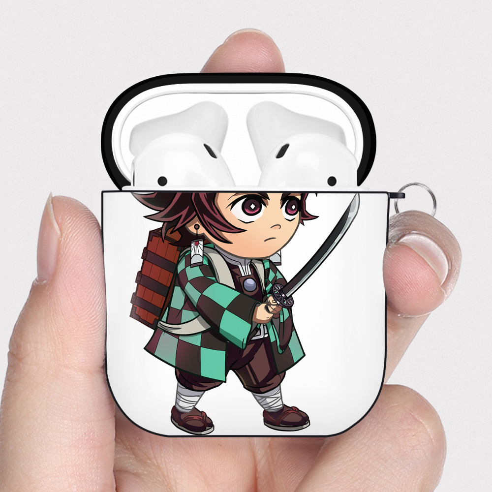 （画像用） 鬼滅の刃 竈門 炭治郎／かまど たんじろう Kamado Tanjirou AirPods 第2世代保護ケース ハードシェル ブラック 耐衝撃・防指紋・カラビナ付き