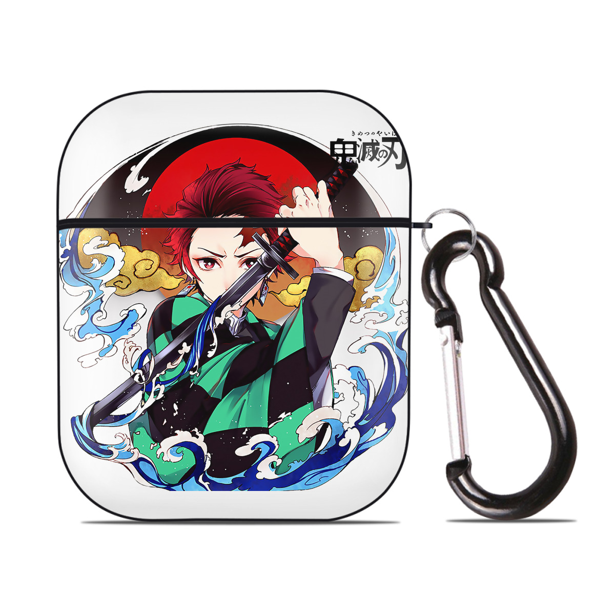 （画像用） 鬼滅の刃 竈門 炭治郎／かまど たんじろう Kamado Tanjirou AirPods 第2世代保護ケース ハードシェル ブラック 耐衝撃・防指紋・カラビナ付き