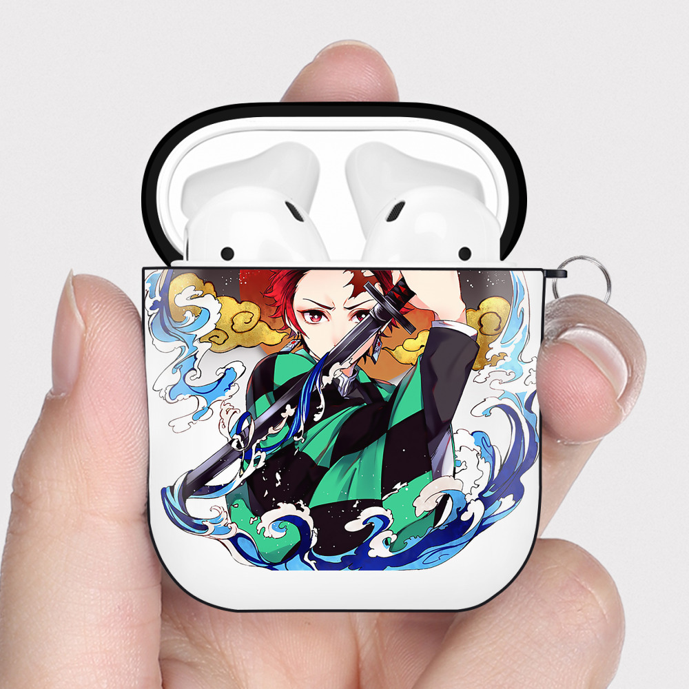 （画像用） 鬼滅の刃 竈門 炭治郎／かまど たんじろう Kamado Tanjirou AirPods 第2世代保護ケース ハードシェル ブラック 耐衝撃・防指紋・カラビナ付き