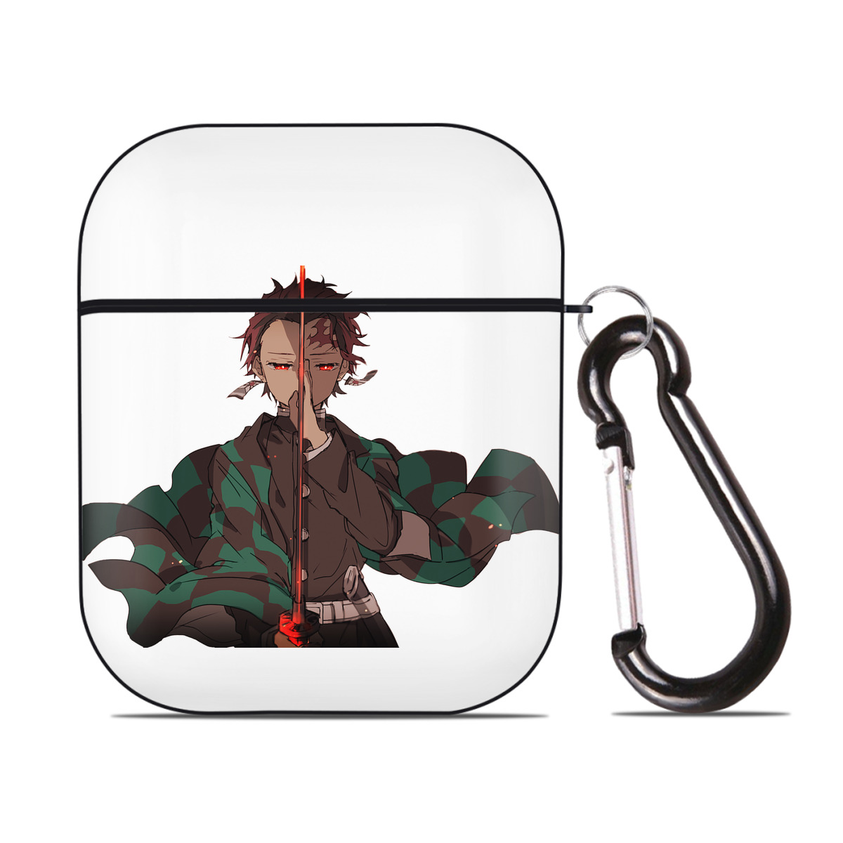 （画像用） 鬼滅の刃 竈門 炭治郎／かまど たんじろう Kamado Tanjirou AirPods 第2世代保護ケース ハードシェル ブラック 耐衝撃・防指紋・カラビナ付き