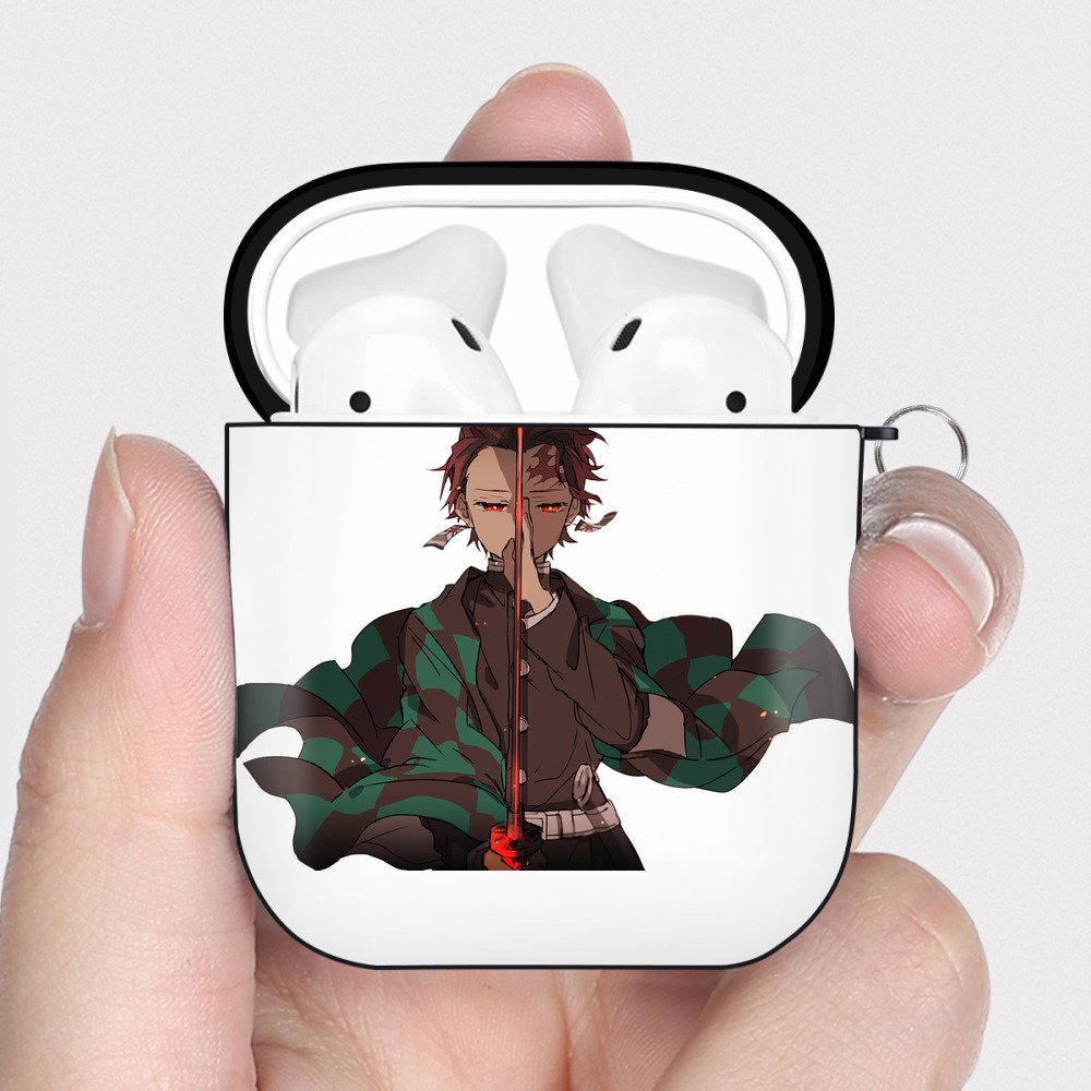 （画像用） 鬼滅の刃 竈門 炭治郎／かまど たんじろう Kamado Tanjirou AirPods 第2世代保護ケース ハードシェル ブラック 耐衝撃・防指紋・カラビナ付き