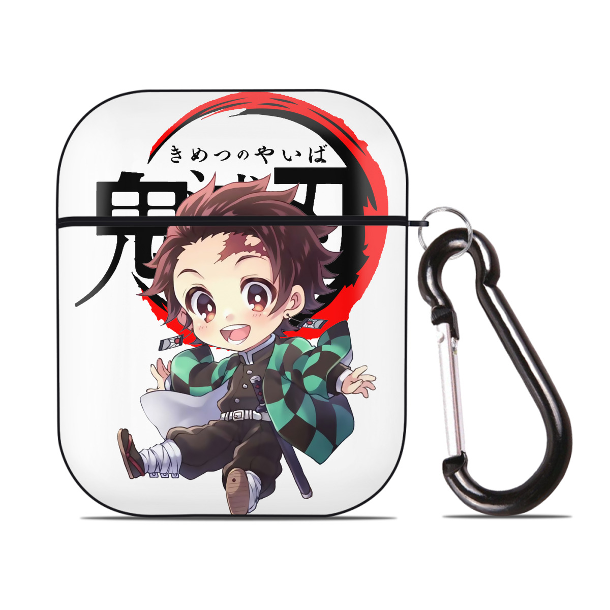 （画像用） 鬼滅の刃 竈門 炭治郎／かまど たんじろう Kamado Tanjirou AirPods 第2世代保護ケース ハードシェル ブラック 耐衝撃・防指紋・カラビナ付き