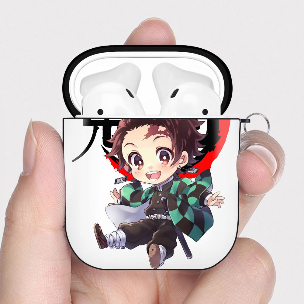（画像用） 鬼滅の刃 竈門 炭治郎／かまど たんじろう Kamado Tanjirou AirPods 第2世代保護ケース ハードシェル ブラック 耐衝撃・防指紋・カラビナ付き