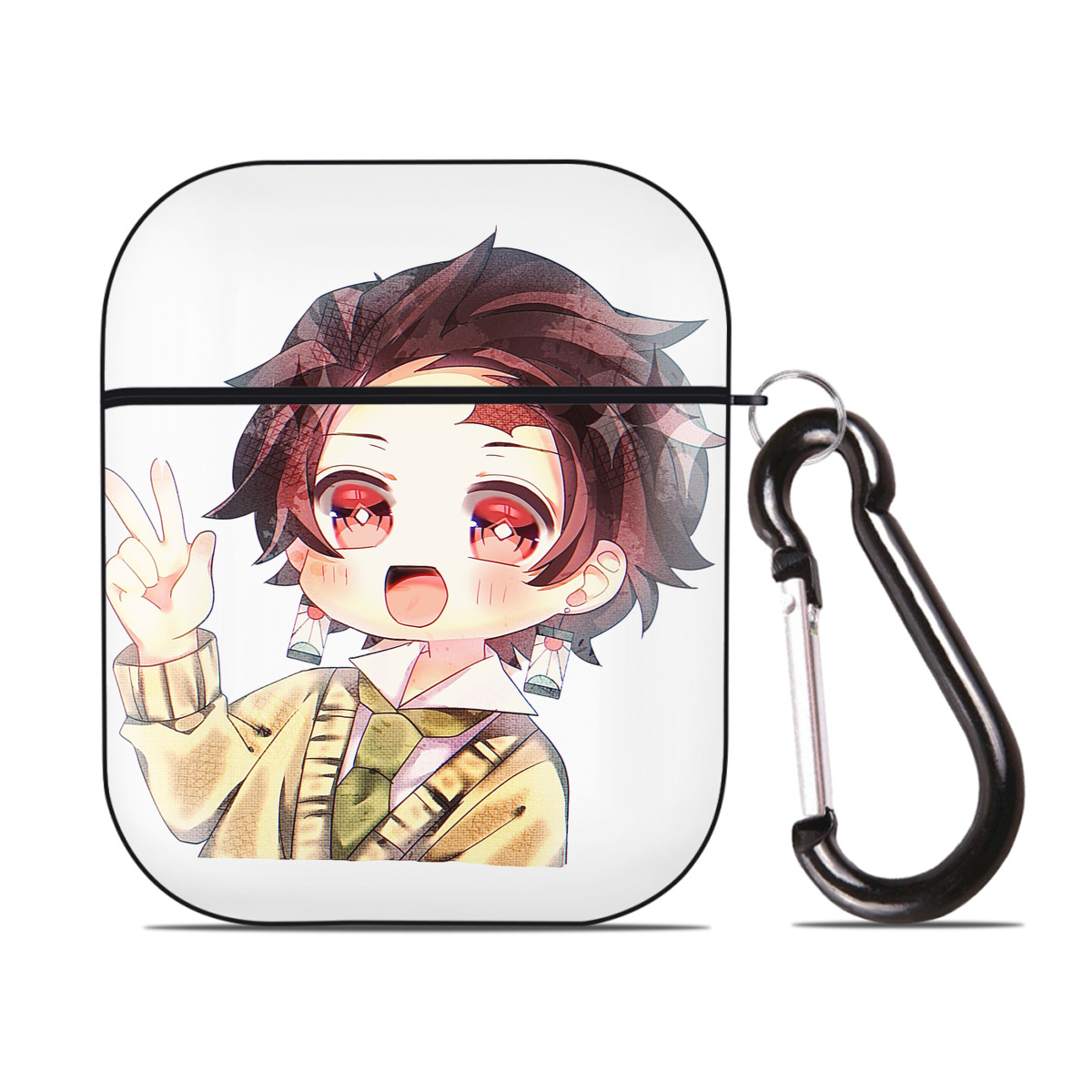 （画像用） 鬼滅の刃 竈門 炭治郎／かまど たんじろう Kamado Tanjirou AirPods 第2世代保護ケース ハードシェル ブラック 耐衝撃・防指紋・カラビナ付き