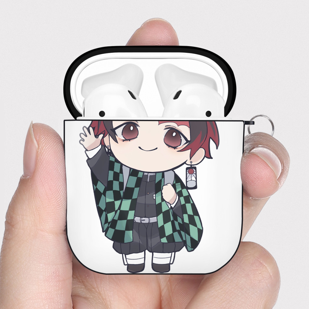 （画像用） 鬼滅の刃 竈門 炭治郎／かまど たんじろう Kamado Tanjirou AirPods 第2世代保護ケース ハードシェル ブラック 耐衝撃・防指紋・カラビナ付き