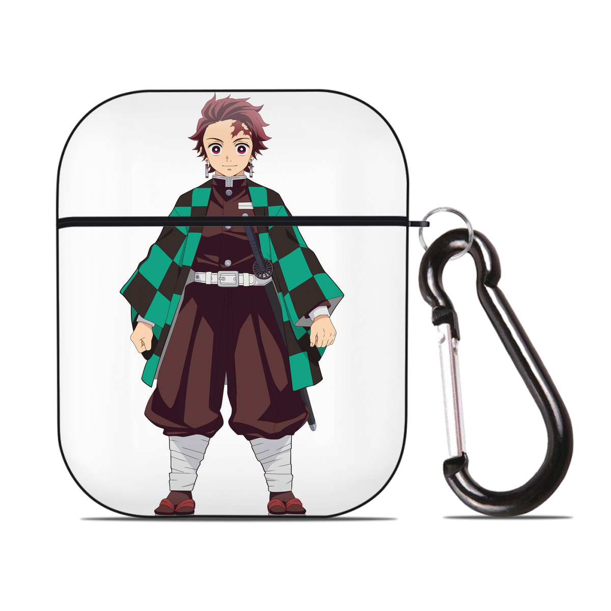 （画像用） 鬼滅の刃 竈門 炭治郎／かまど たんじろう Kamado Tanjirou AirPods 第2世代保護ケース ハードシェル ブラック 耐衝撃・防指紋・カラビナ付き