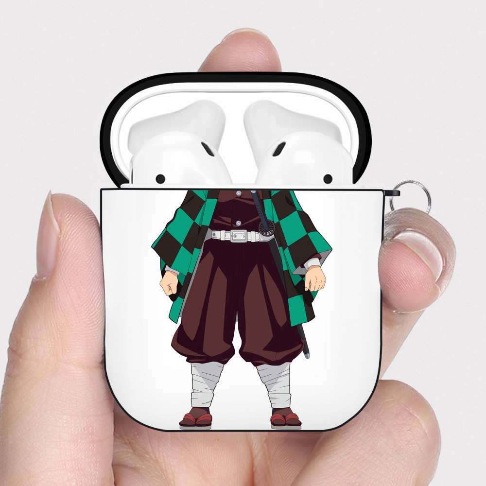 （画像用） 鬼滅の刃 竈門 炭治郎／かまど たんじろう Kamado Tanjirou AirPods 第2世代保護ケース ハードシェル ブラック 耐衝撃・防指紋・カラビナ付き