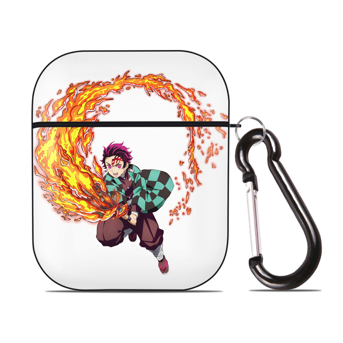（画像用） 鬼滅の刃 竈門 炭治郎／かまど たんじろう Kamado Tanjirou AirPods 第2世代保護ケース ハードシェル ブラック 耐衝撃・防指紋・カラビナ付き