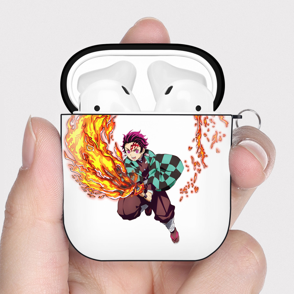（画像用） 鬼滅の刃 竈門 炭治郎／かまど たんじろう Kamado Tanjirou AirPods 第2世代保護ケース ハードシェル ブラック 耐衝撃・防指紋・カラビナ付き