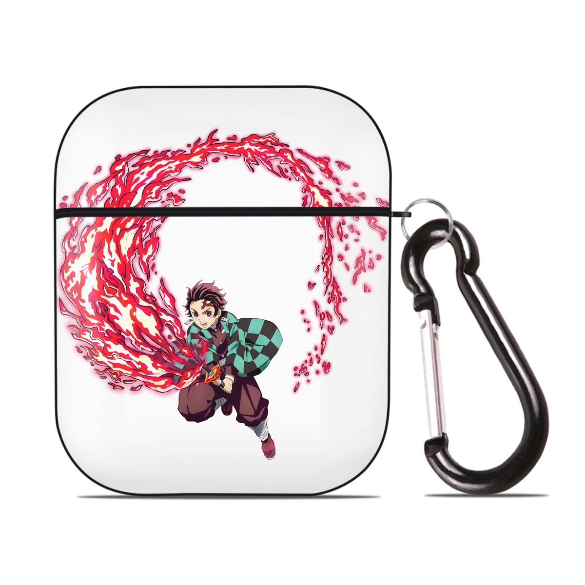 （画像用） 鬼滅の刃 竈門 炭治郎／かまど たんじろう Kamado Tanjirou AirPods 第2世代保護ケース ハードシェル ブラック 耐衝撃・防指紋・カラビナ付き