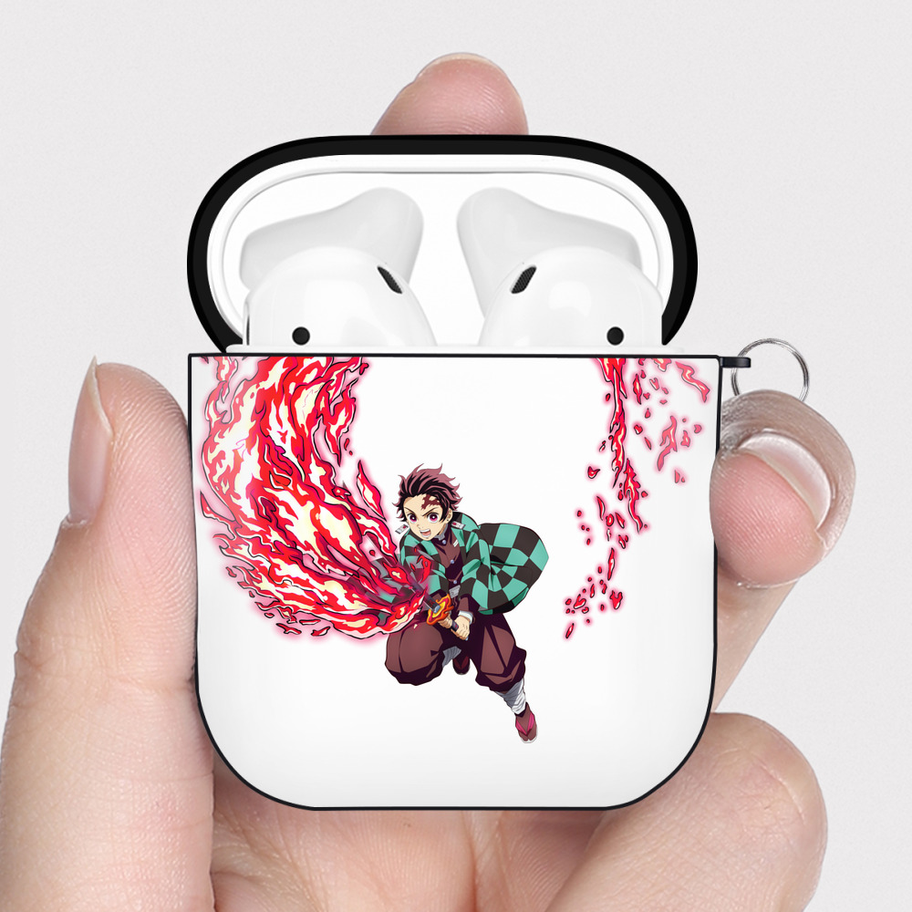 （画像用） 鬼滅の刃 竈門 炭治郎／かまど たんじろう Kamado Tanjirou AirPods 第2世代保護ケース ハードシェル ブラック 耐衝撃・防指紋・カラビナ付き