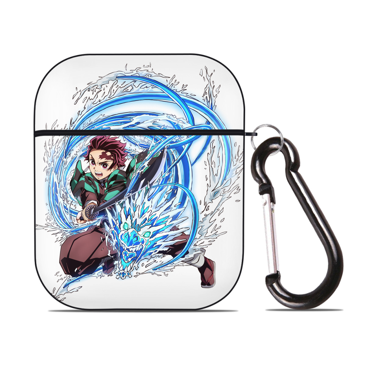（画像用） 鬼滅の刃 竈門 炭治郎／かまど たんじろう Kamado Tanjirou AirPods 第2世代保護ケース ハードシェル ブラック 耐衝撃・防指紋・カラビナ付き