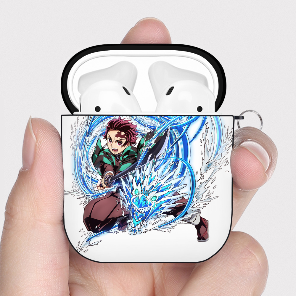 （画像用） 鬼滅の刃 竈門 炭治郎／かまど たんじろう Kamado Tanjirou AirPods 第2世代保護ケース ハードシェル ブラック 耐衝撃・防指紋・カラビナ付き