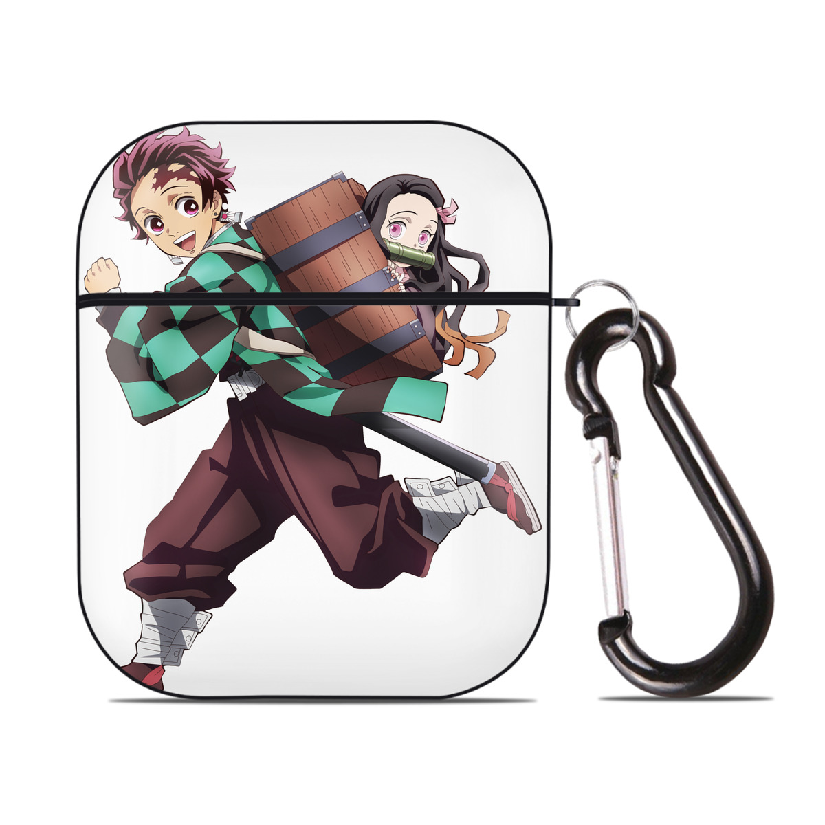 （画像用） 鬼滅の刃 竈門 炭治郎／かまど たんじろう Kamado Tanjirou AirPods 第2世代保護ケース ハードシェル ブラック 耐衝撃・防指紋・カラビナ付き