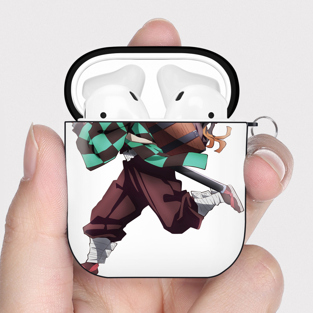 （画像用） 鬼滅の刃 竈門 炭治郎／かまど たんじろう Kamado Tanjirou AirPods 第2世代保護ケース ハードシェル ブラック 耐衝撃・防指紋・カラビナ付き