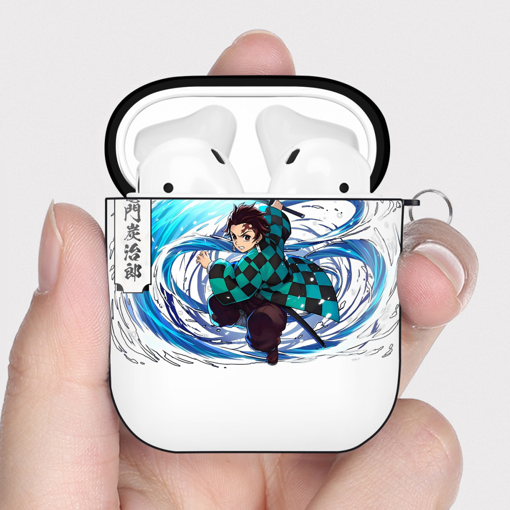 （画像用） 鬼滅の刃 竈門 炭治郎／かまど たんじろう Kamado Tanjirou AirPods 第2世代保護ケース ハードシェル ブラック 耐衝撃・防指紋・カラビナ付き