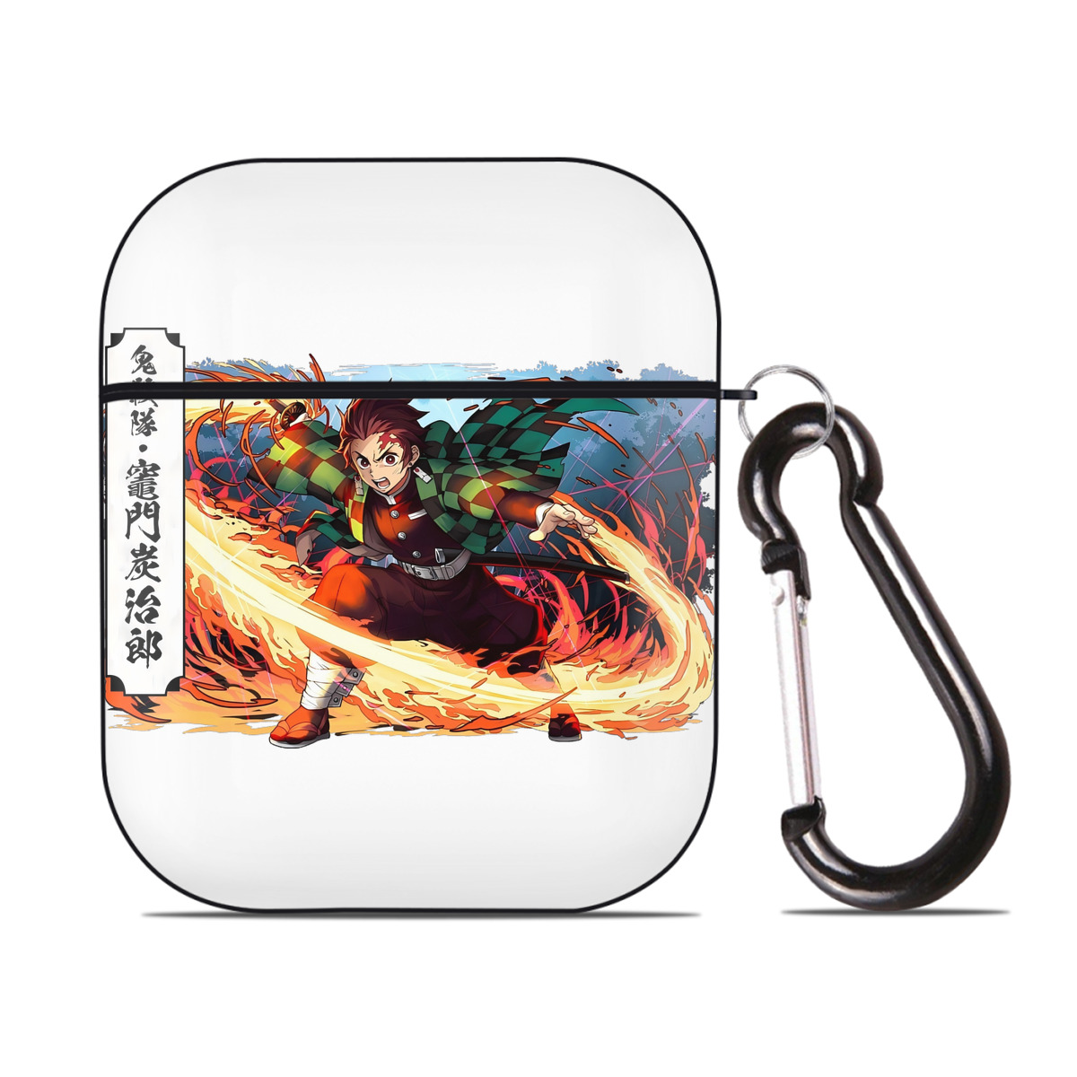 （画像用） 鬼滅の刃 竈門 炭治郎／かまど たんじろう Kamado Tanjirou AirPods 第2世代保護ケース ハードシェル ブラック 耐衝撃・防指紋・カラビナ付き