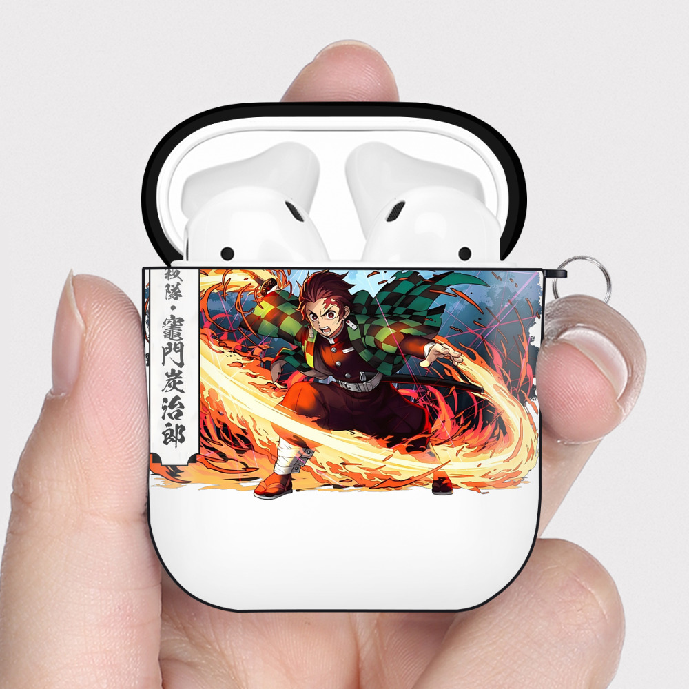 （画像用） 鬼滅の刃 竈門 炭治郎／かまど たんじろう Kamado Tanjirou AirPods 第2世代保護ケース ハードシェル ブラック 耐衝撃・防指紋・カラビナ付き