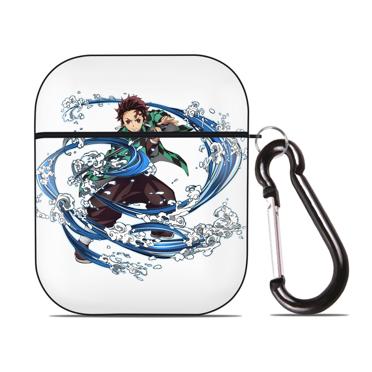 （画像用） 鬼滅の刃 竈門 炭治郎／かまど たんじろう Kamado Tanjirou AirPods 第2世代保護ケース ハードシェル ブラック 耐衝撃・防指紋・カラビナ付き
