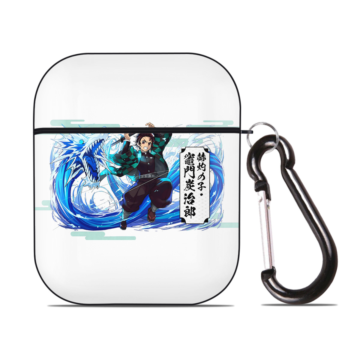 （画像用） 鬼滅の刃 竈門 炭治郎／かまど たんじろう Kamado Tanjirou AirPods 第2世代保護ケース ハードシェル ブラック 耐衝撃・防指紋・カラビナ付き