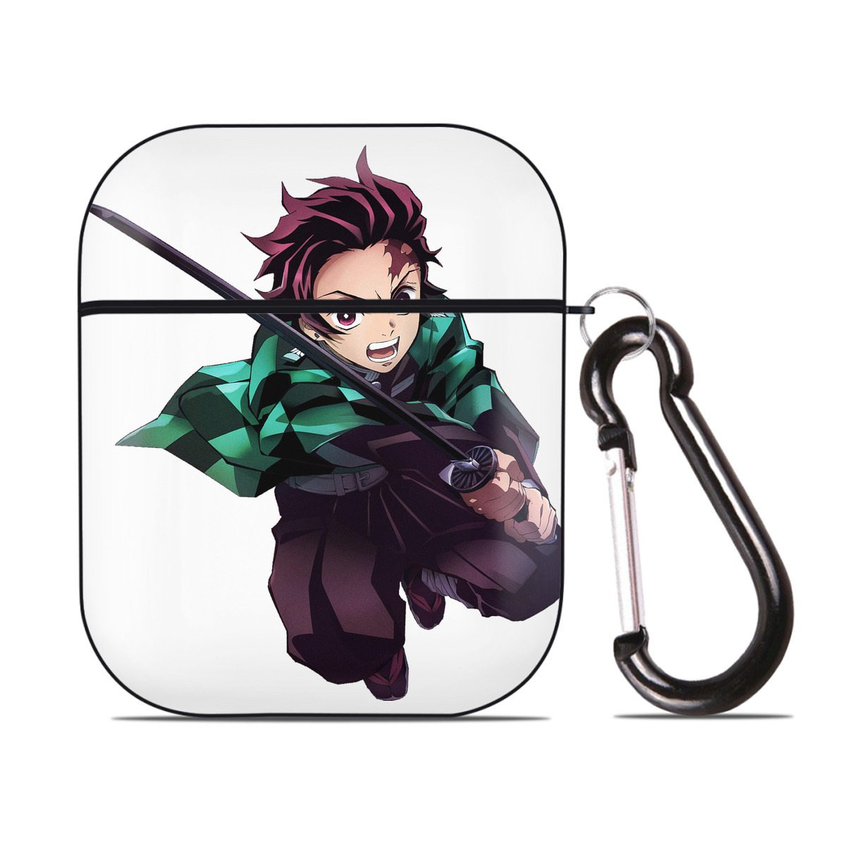 （画像用） 鬼滅の刃 竈門 炭治郎／かまど たんじろう Kamado Tanjirou AirPods 第2世代保護ケース ハードシェル ブラック 耐衝撃・防指紋・カラビナ付き