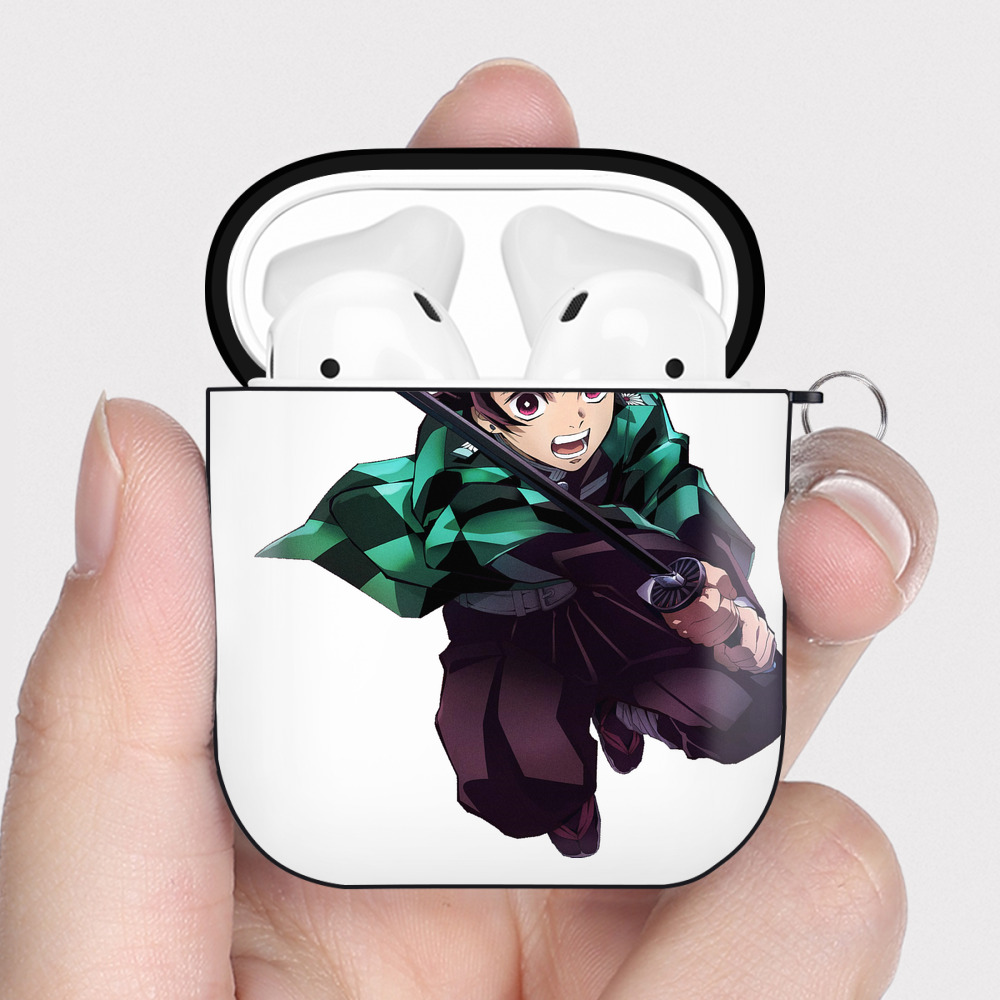 （画像用） 鬼滅の刃 竈門 炭治郎／かまど たんじろう Kamado Tanjirou AirPods 第2世代保護ケース ハードシェル ブラック 耐衝撃・防指紋・カラビナ付き