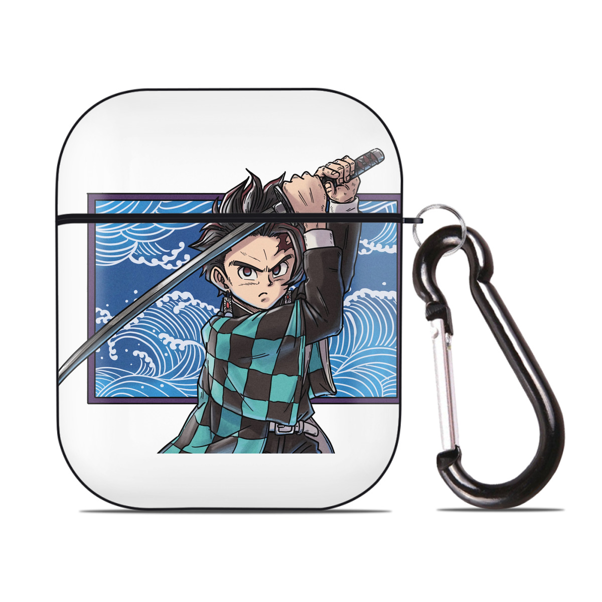 （画像用） 鬼滅の刃 竈門 炭治郎／かまど たんじろう Kamado Tanjirou AirPods 第2世代保護ケース ハードシェル ブラック 耐衝撃・防指紋・カラビナ付き