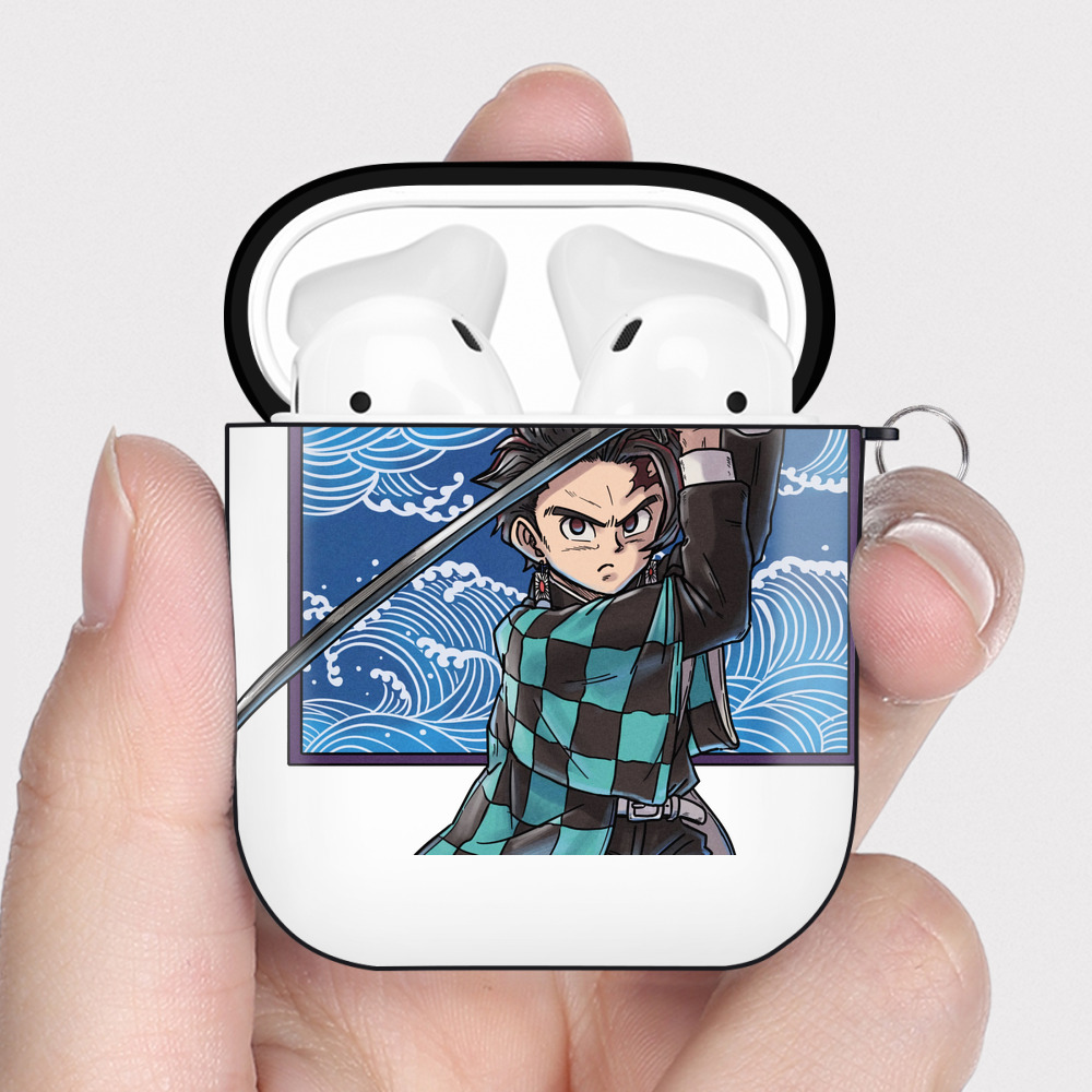 （画像用） 鬼滅の刃 竈門 炭治郎／かまど たんじろう Kamado Tanjirou AirPods 第2世代保護ケース ハードシェル ブラック 耐衝撃・防指紋・カラビナ付き