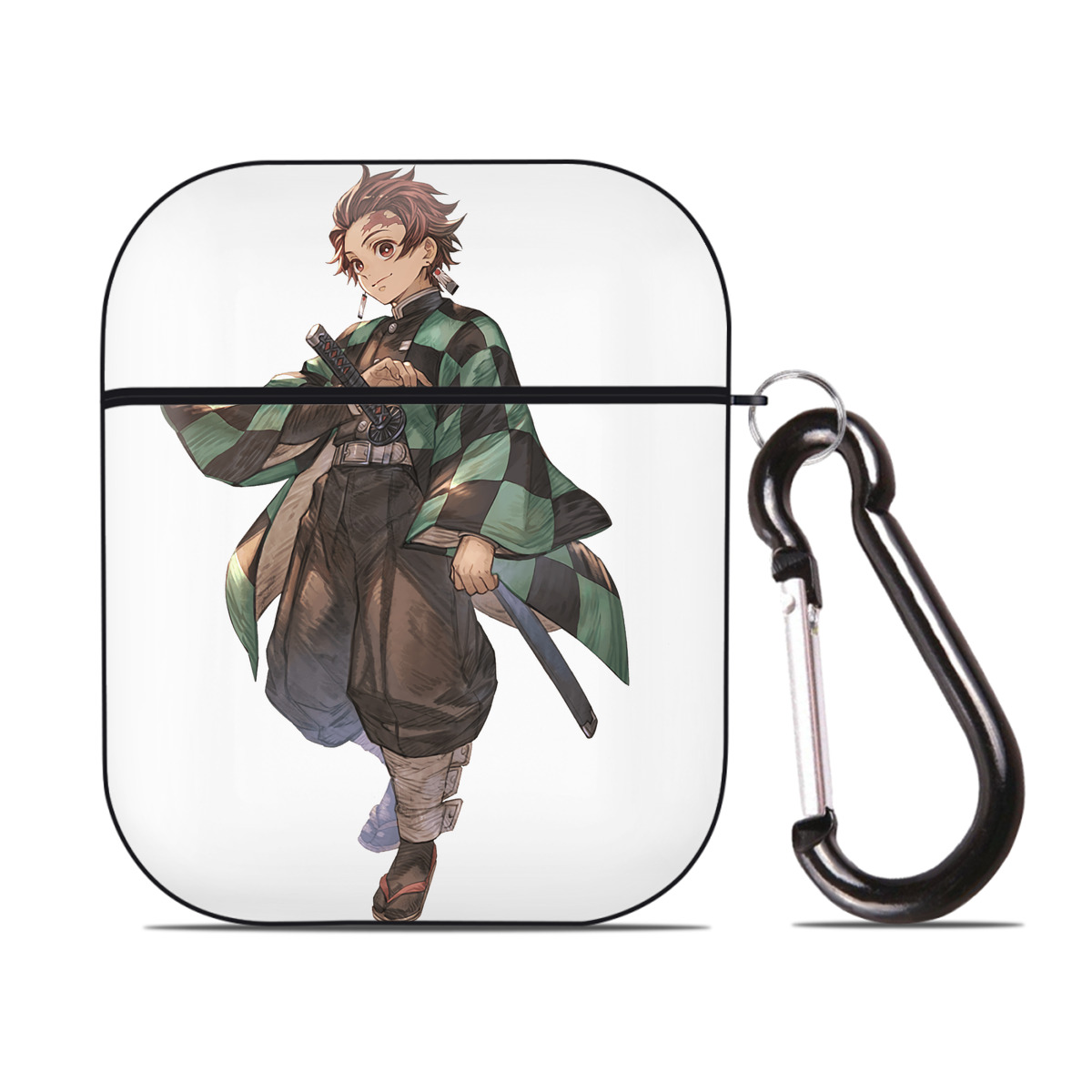 （画像用） 鬼滅の刃 竈門 炭治郎／かまど たんじろう Kamado Tanjirou AirPods 第2世代保護ケース ハードシェル ブラック 耐衝撃・防指紋・カラビナ付き