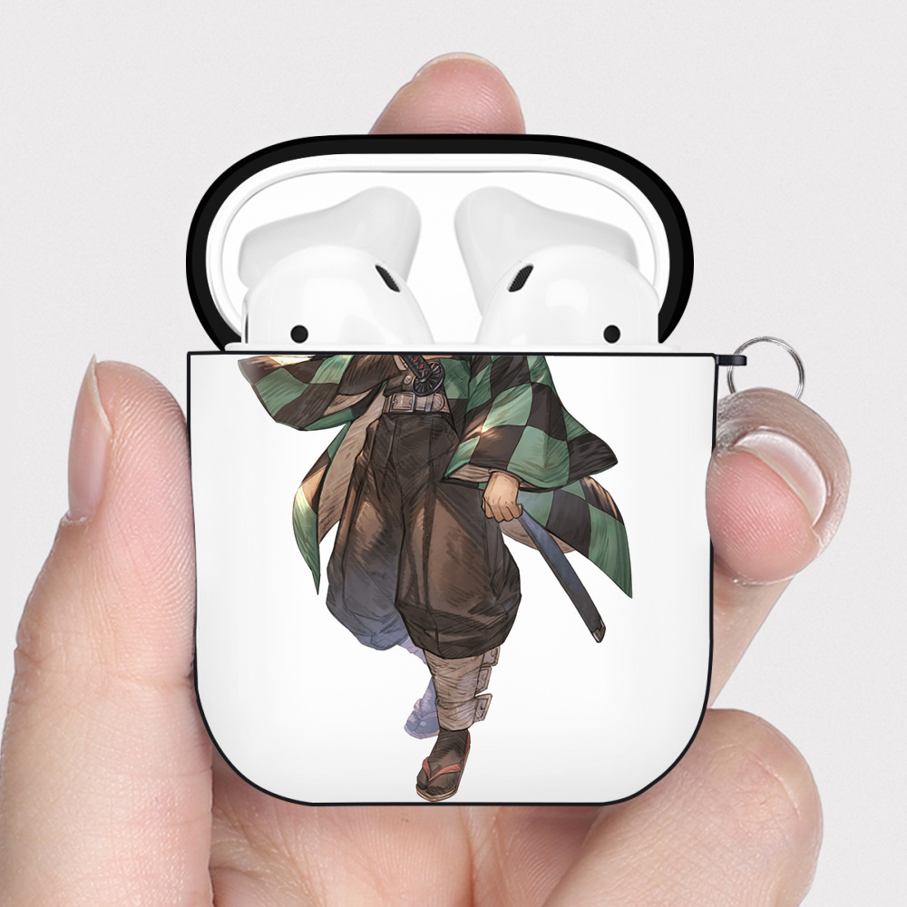 （画像用） 鬼滅の刃 竈門 炭治郎／かまど たんじろう Kamado Tanjirou AirPods 第2世代保護ケース ハードシェル ブラック 耐衝撃・防指紋・カラビナ付き