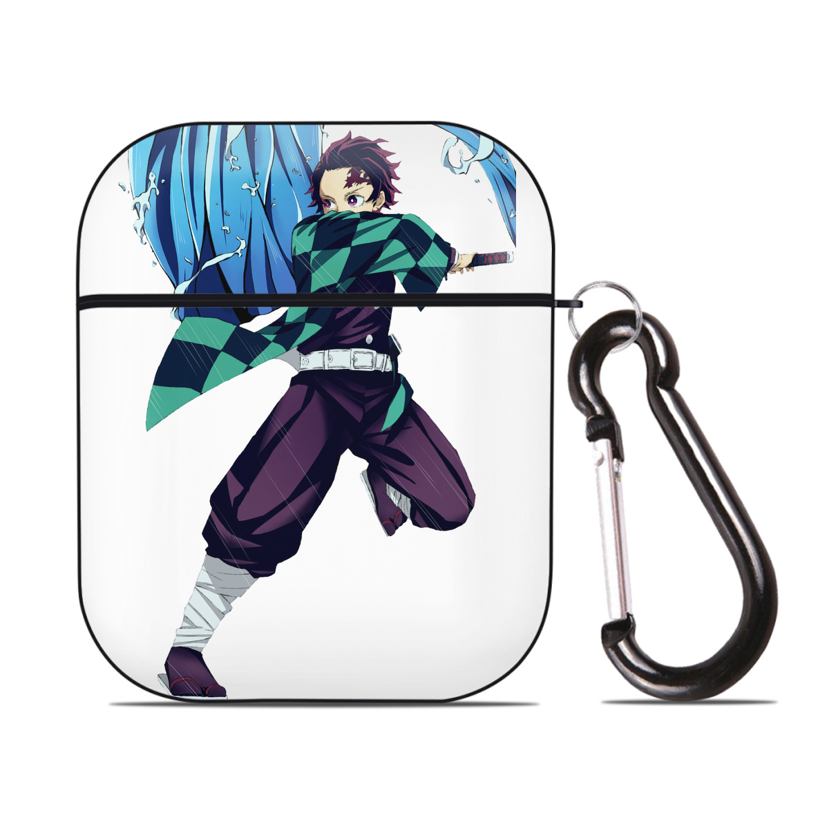 （画像用） 鬼滅の刃 竈門 炭治郎／かまど たんじろう Kamado Tanjirou AirPods 第2世代保護ケース ハードシェル ブラック 耐衝撃・防指紋・カラビナ付き