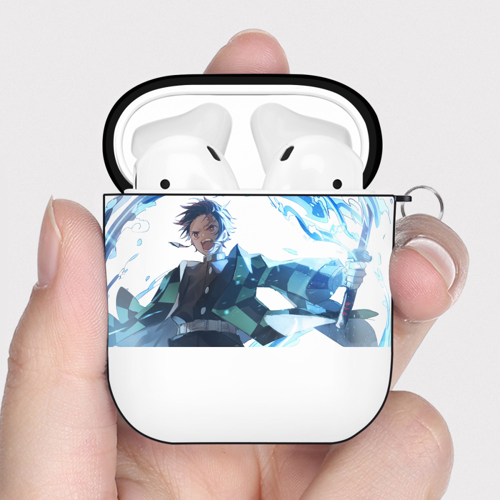 （画像用） 鬼滅の刃 竈門 炭治郎／かまど たんじろう Kamado Tanjirou AirPods 第2世代保護ケース ハードシェル ブラック 耐衝撃・防指紋・カラビナ付き
