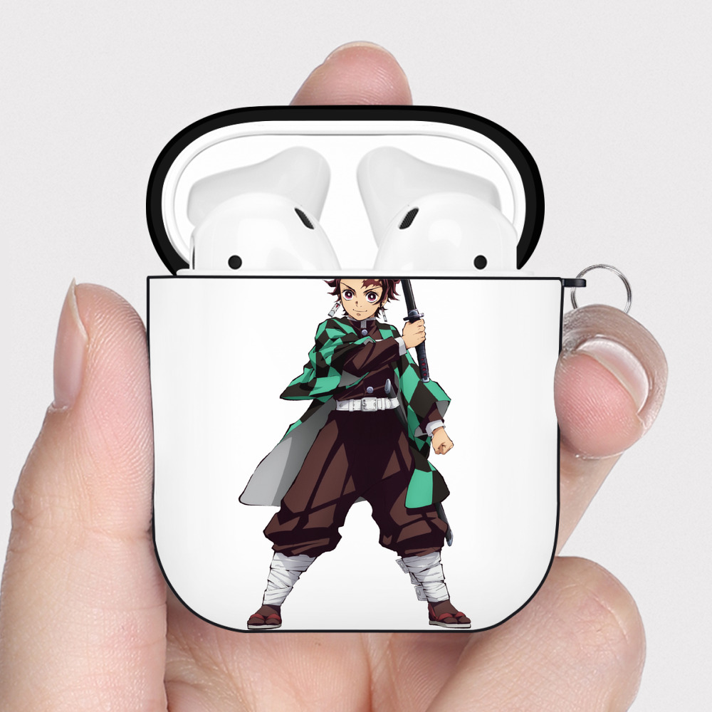 （画像用） 鬼滅の刃 竈門 炭治郎／かまど たんじろう Kamado Tanjirou AirPods 第2世代保護ケース ハードシェル ブラック 耐衝撃・防指紋・カラビナ付き