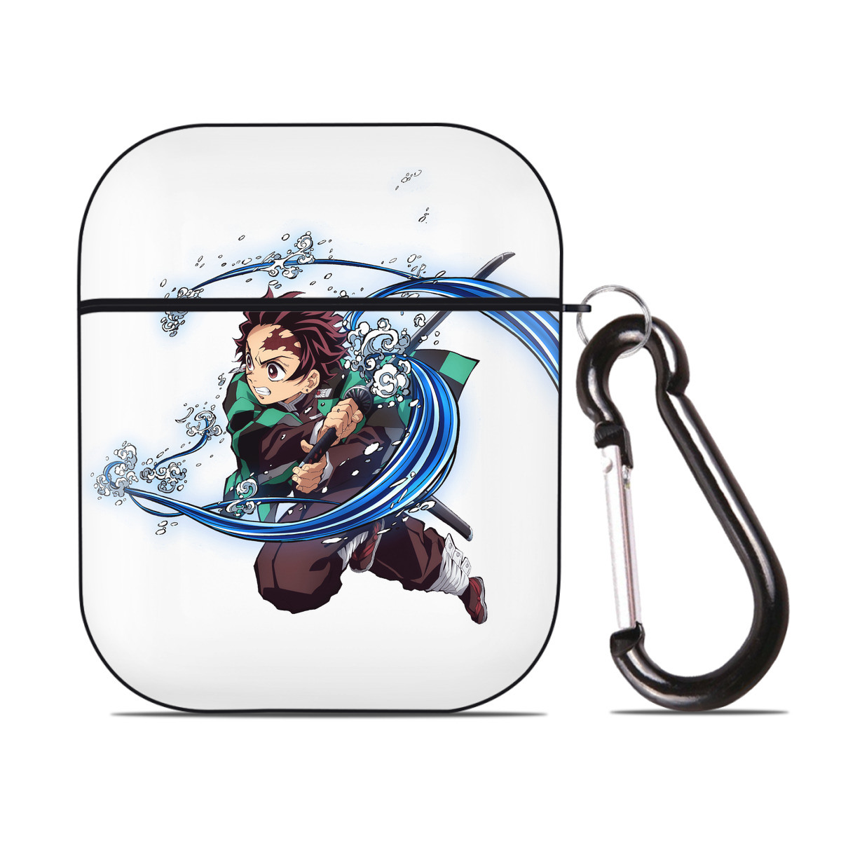 （画像用） 鬼滅の刃 竈門 炭治郎／かまど たんじろう Kamado Tanjirou AirPods 第2世代保護ケース ハードシェル ブラック 耐衝撃・防指紋・カラビナ付き